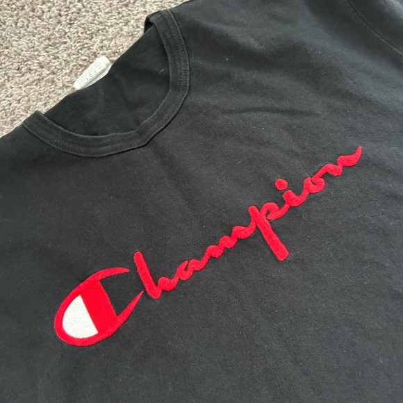 Champion Mens T Shirt Black Red Logo Short Sleeve Crew Neck vintage XL - Picture 2 of 8